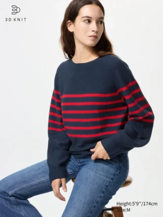 3D Knit-tröja med voluminösa ärmar för dam | Randig