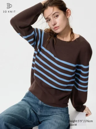 3D Knit-tröja med voluminösa ärmar för dam | Randig