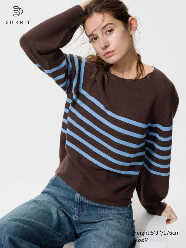 3D Knit-tröja med voluminösa ärmar för dam | Randig 3D Knit-tröja med voluminösa ärmar för dam | Randig