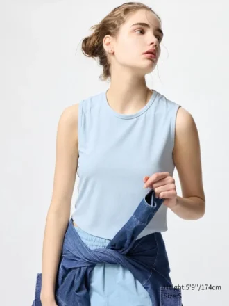 AIRism mjuk ribbad T-shirt för dam | Ärmlös