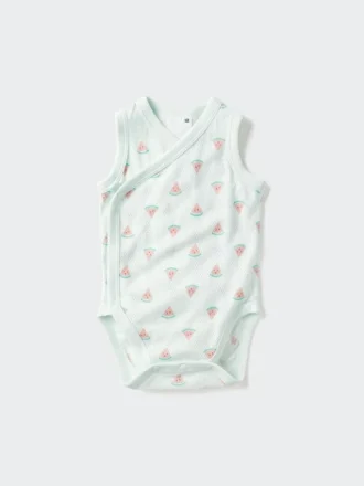 Baby Baby Cotton Mesh Sleeveless Bodys | Öppen framsida | Tryckt