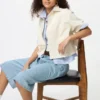 Boxig denimskjorta för dam | Halvärmade ärmar Boxig denimskjorta för dam | Halvärmade ärmar