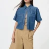Boxig skjorta i denim för dam | Halvärmade ärmar