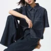 Boxig skjorta i denim för dam | Halvärmade ärmar
