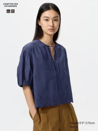 Broderad halvärmad blusar för dam Broderad halvärmad blusar för dam