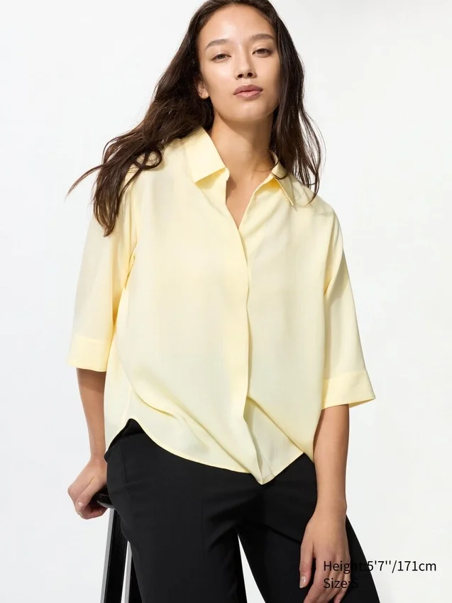 Damblus i rayon med skipperkrage | 3/4-ärmar Damblus i rayon med skipperkrage | 3/4-ärmar