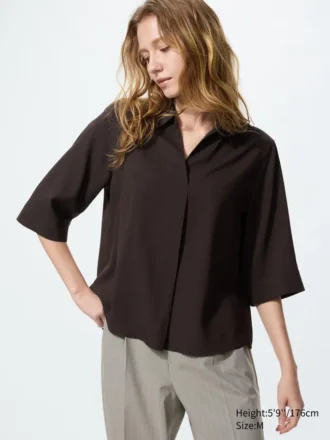 Damblus i rayon med skipperkrage | 3/4-ärmar Damblus i rayon med skipperkrage | 3/4-ärmar
