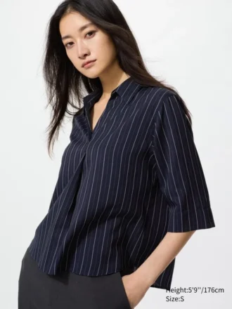 Damblusar i rayon med skipperkrage och 3/4-ärmar | Randig Damblusar i rayon med skipperkrage och 3/4-ärmar | Randig