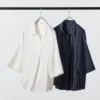 Damblusar i rayon med skipperkrage och 3/4-ärmar | Randig Damblusar i rayon med skipperkrage och 3/4-ärmar | Randig