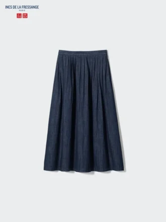 Denimkjol med rynk för dam
