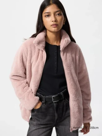 Fluffig fleecejackor med hel dragkedja för dam