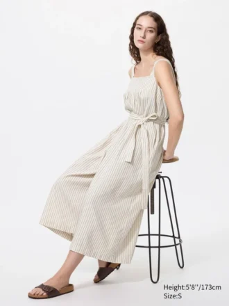 Jumpsuit i linneblandning för dam | Randig