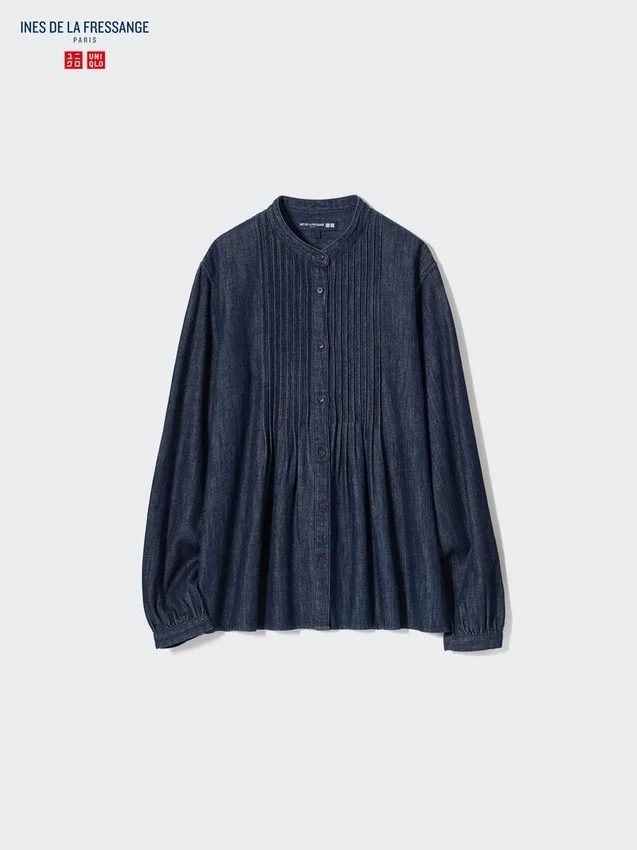 Kortärmad skjorta i denim med bieser för dam Kortärmad skjorta i denim med bieser för dam