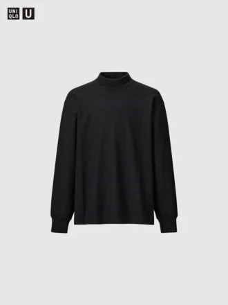 Långärmad T-shirt med hög hals i borstad jersey för herr