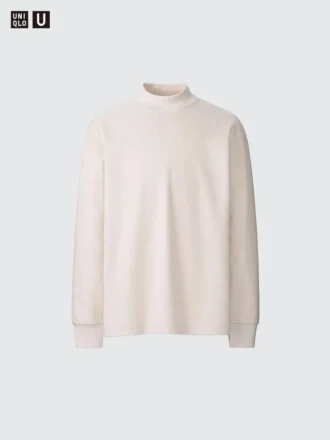 Långärmad T-shirt med hög hals i borstad jersey för herr