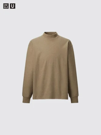 Långärmad T-shirt med hög hals i borstad jersey för herr