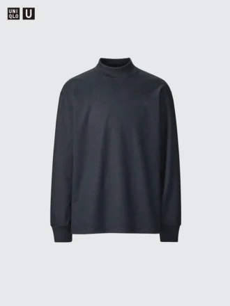 Långärmad T-shirt med hög hals i borstad jersey för herr