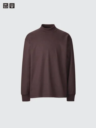 Långärmad T-shirt med hög hals i borstad jersey för herr
