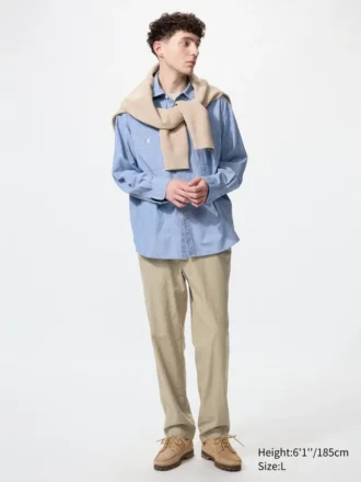 Lösa byxor i linneblandning för herr