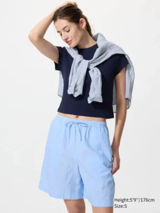 Lätta shorts i linneblandning för dam