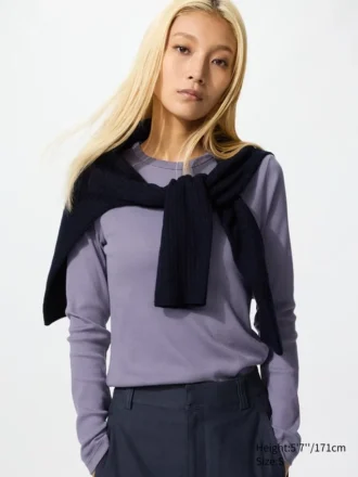 Mjuk ribbad T-shirt för dam | Långärmat