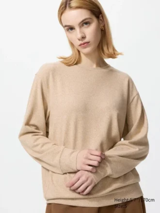 Mjuk stickad fleece-T-shirt för dam | Långärmat