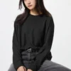 Mjuk stickad fleece-T-shirt för damer | Långärmat Mjuk stickad fleece-T-shirt för damer | Långärmat