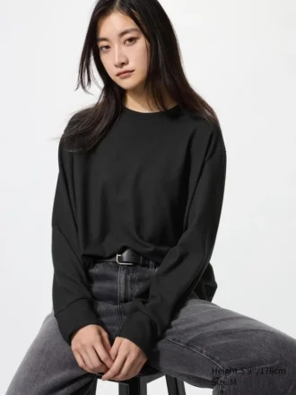 Mjuk stickad fleece-T-shirt för damer | Långärmat