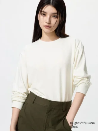 Mjuk stickad fleece-T-shirt för damer | Långärmat