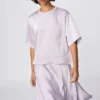 Oversized kort blusar i satin för dam | Halvärmade ärmar Oversized kort blusar i satin för dam | Halvärmade ärmar