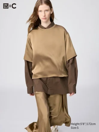 Oversized kort blusar i satin för dam | Halvärmade ärmar Oversized kort blusar i satin för dam | Halvärmade ärmar