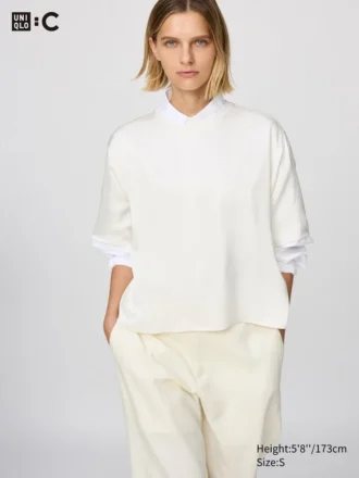 Oversized kort blusar i satin för dam | Halvärmade ärmar Oversized kort blusar i satin för dam | Halvärmade ärmar