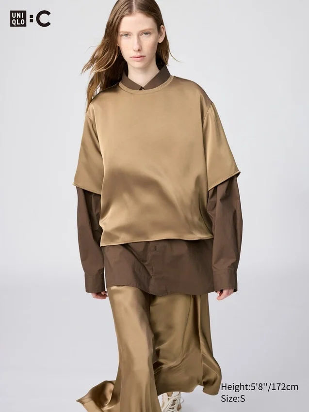 Oversized kort blusar i satin för dam | Halvärmade ärmar Oversized kort blusar i satin för dam | Halvärmade ärmar