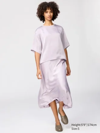 Oversized kort blusar i satin för dam | Halvärmade ärmar Oversized kort blusar i satin för dam | Halvärmade ärmar