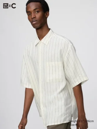 Premium Linen oversized skjorta för herr | Kortärmad | Randig