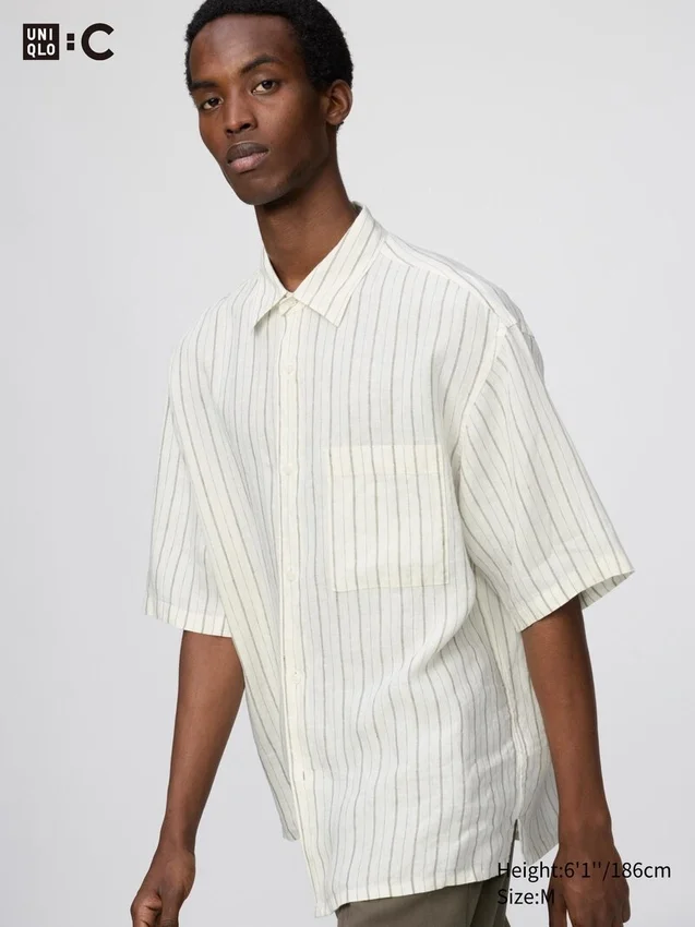 Premium Linen oversized skjorta för herr | Kortärmad | Randig Premium Linen oversized skjorta för herr | Kortärmad | Randig