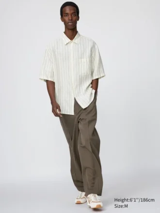 Premium Linen oversized skjorta för herr | Kortärmad | Randig