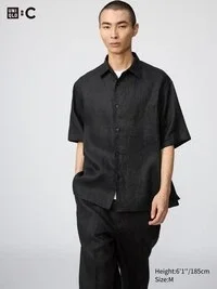 Premium Linen-oversizedskjorta för herr | Kortärmad