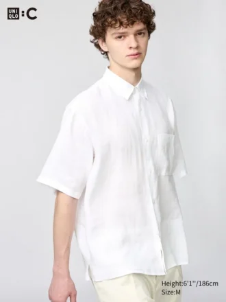 Premium Linen-oversizedskjorta för herr | Kortärmad