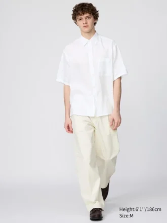 Premium Linen-oversizedskjorta för herr | Kortärmad