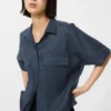 Premium Linen-skipper-boxskjorta för dam | Kortärmad