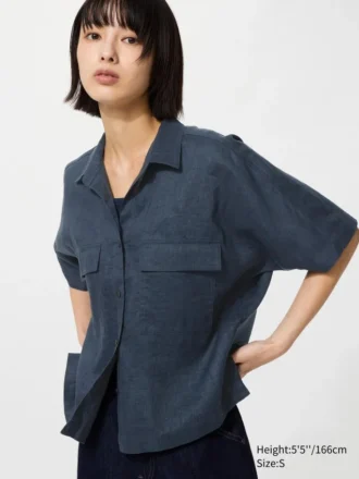 Premium Linen-skipper-boxskjorta för dam | Kortärmad