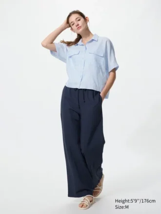 Premium Linen-skipper-boxskjorta för dam | Kortärmad