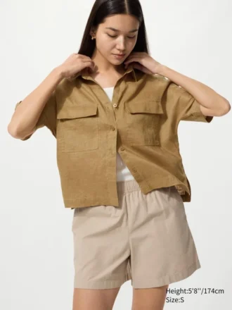 Premium Linen-skipper-boxy-skjorta för damer | Kortärmad
