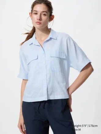 Premium Linen-skipper-boxy-skjorta för damer | Kortärmad