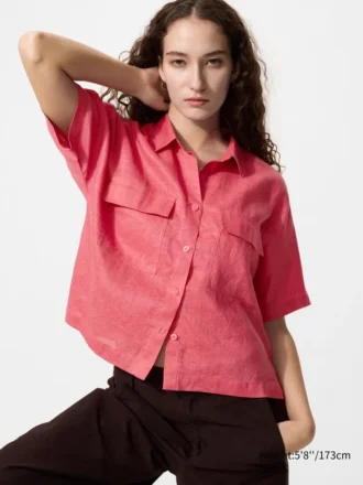 Premium Linen-skipper-boxy-skjorta för damer | Kortärmad