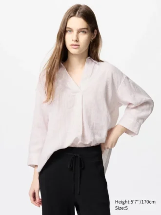 Premium Linen-skjorta med skipperkrage för dam | Randig