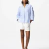 Premium Linen-skjorta med skipperkrage för dam | Randig Premium Linen-skjorta med skipperkrage för dam | Randig