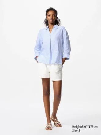 Premium Linen-skjorta med skipperkrage för dam | Randig
