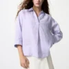 Premium Linen-skjorta med skipperkrage och 3/4-ärmar för dam | Randig Premium Linen-skjorta med skipperkrage och 3/4-ärmar för dam | Randig